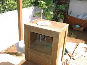 屋外用木製シンク台
